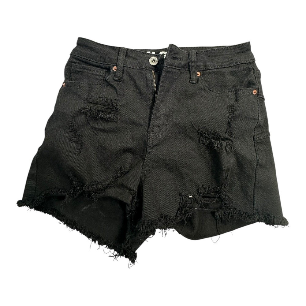 SONG Curvy High Rise Black‎ Denim Ripped Frayed Hem Shorts Size 5 27